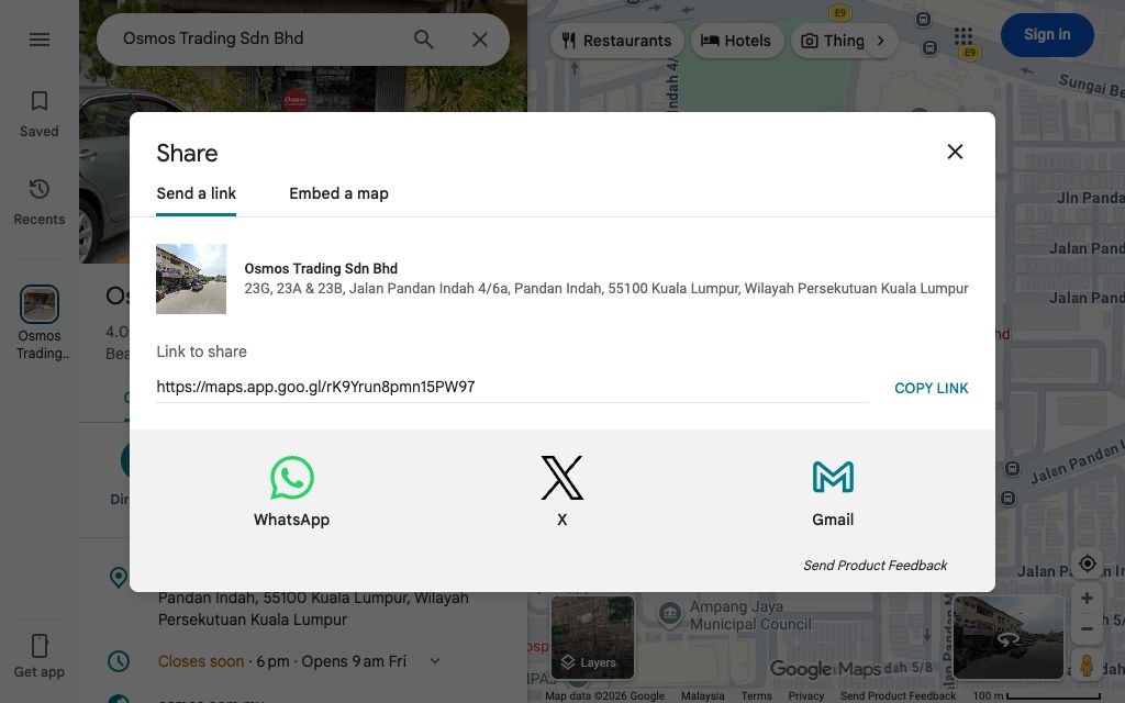 Step 3: click Copy link in the share dialog